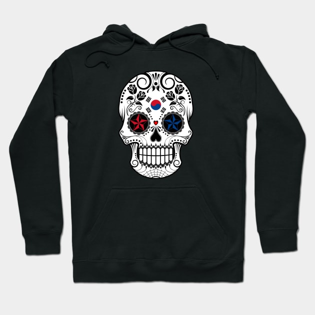 South Korean Flag Sugar Skull with Roses Hoodie by jeffbartels